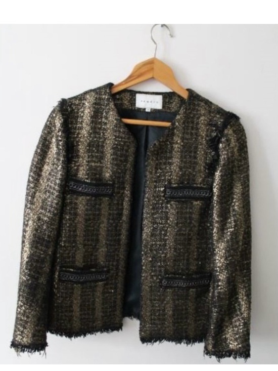 Sandro Jackets & Blazers - Sandro Tweed Metallic Gold Fringe Blazer Size 40/ Large